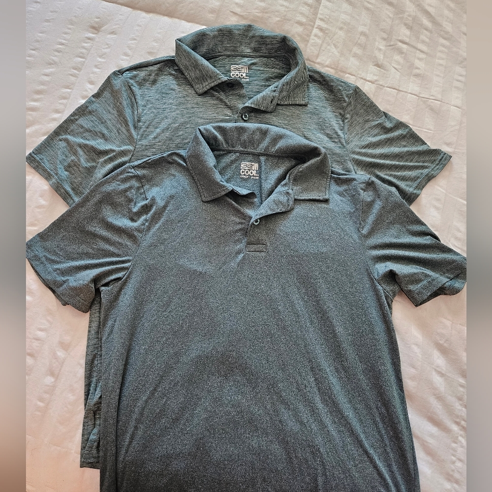 NWOT 32 Degrees Set of 2 Men's Light Green Sage 2 buttons Polo Shirt Size Medium
